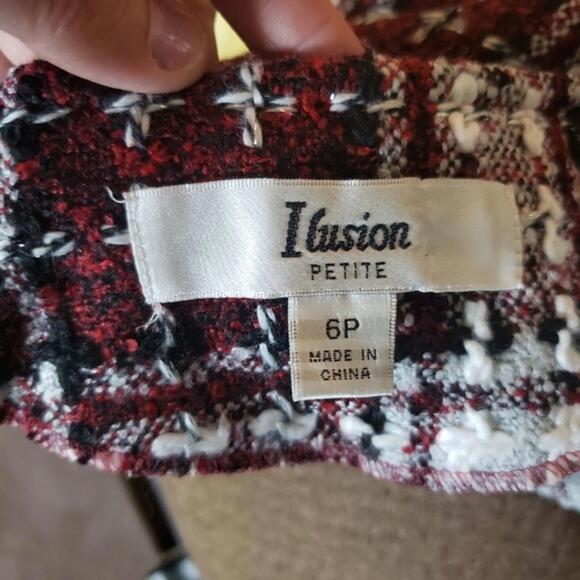 Tweed Blazer Illision lusion Jacket red white blck 6P Open Fringe - Picture 5 of 8